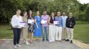 Representantes de los proyectos ganadores de los premios CIDESCO a la Innovación Universitaria 2023, UP: Bipedestadores para bebés y Colores por la vida; y proyectos finalistas Transer y Desarrollo rural y equidad para la paz del norte del Cauca.